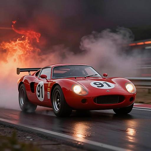 Cinematic Vintage Race Car on Dark Road