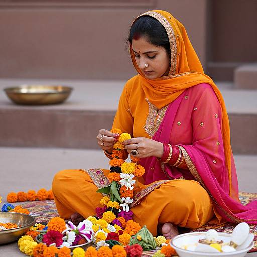Woman Crafting Marigold Garlands in Ajmer