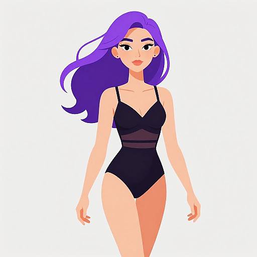 Stylish Woman in Black Bodysuit with Purple Hair