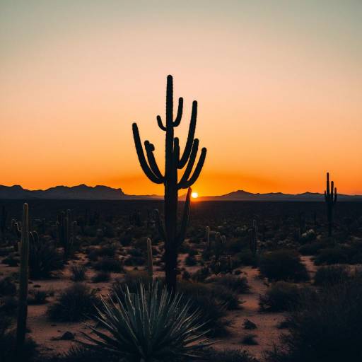 Serene Desert Sunset with Cactus Silhouette