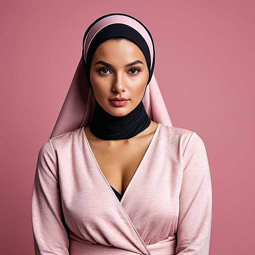 Elegant woman in pink headscarf and dress