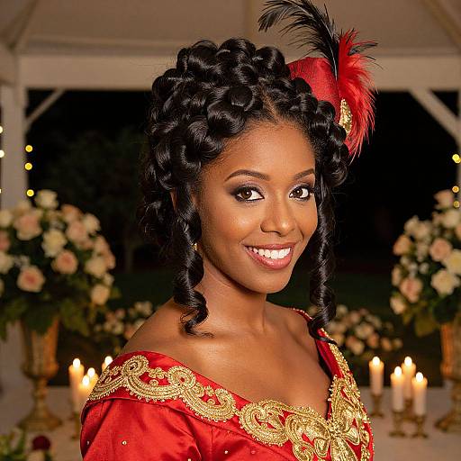 Joyful Bride in Vintage Red Gown