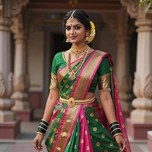 Elegant Odissi Dance Costume in Temple