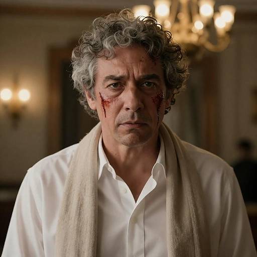 Concerned Man in Dimly Lit Room