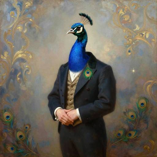 Regal Peacock in Edwardian Attire