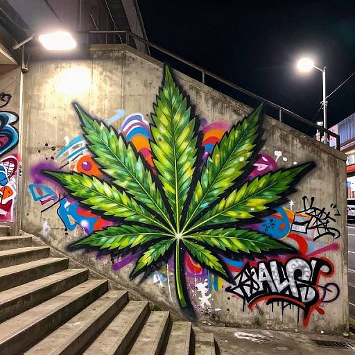 Neon Graffiti Weed Leaf Stairwell
