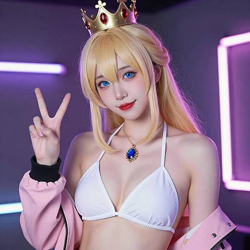 Blonde Cosplayer with Neon Lights