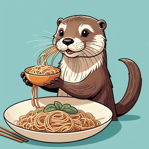 Otter Enjoying Spaghetti in Cartoon Style
