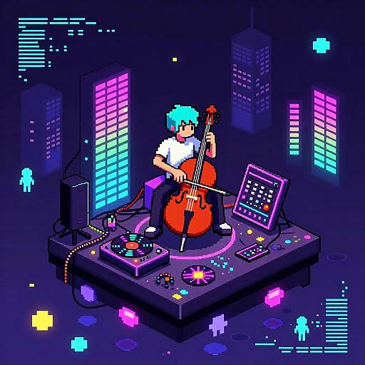 Pixel Art Neon Electric Cello Performance