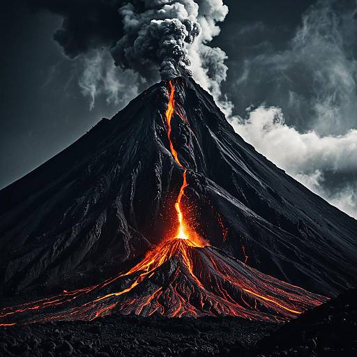 Erupting Volcano with Flowing Lava
