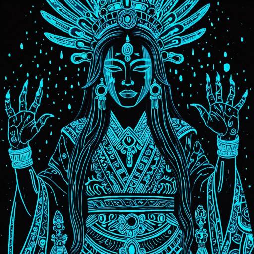 Vibrant Bioluminescent Mayan Queen Art Vibrant Bioluminescent Mayan Queen Art
