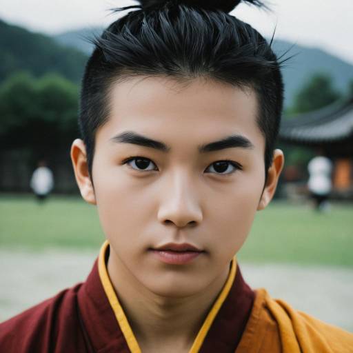 Young Asian Male in Traditional Attire with Topknot