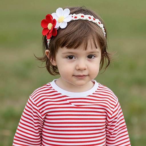 Child in Striped Outfit with Headband