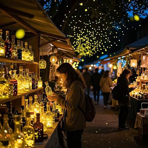 Enchanted Marketplace with Glowing Bottles