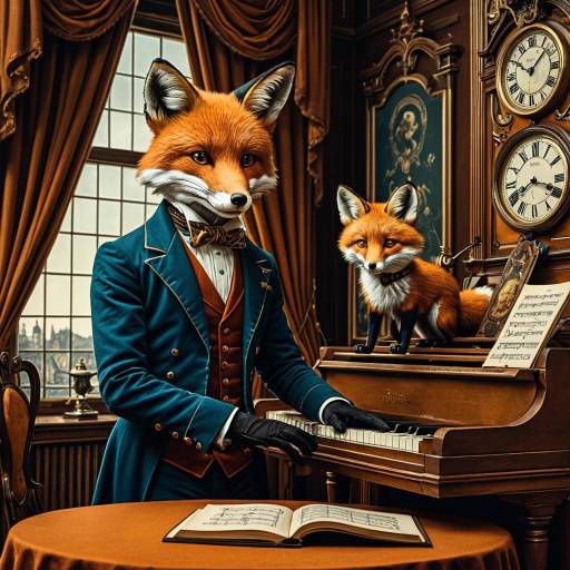 Neo-Victorian Fox Pianist and Companion
