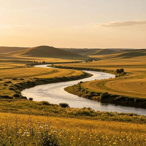 Golden Fields with Winding River