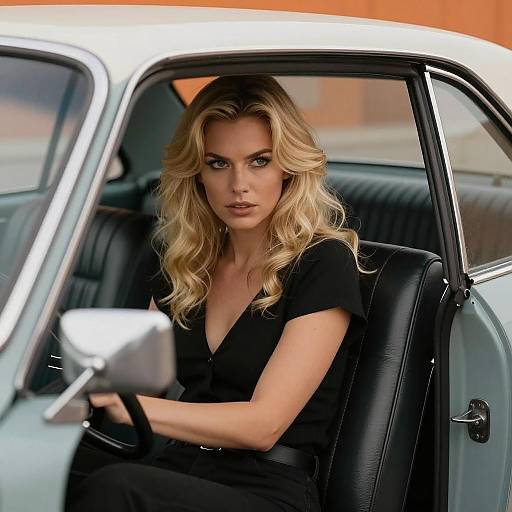 Blonde Woman in Vintage Car Portrait