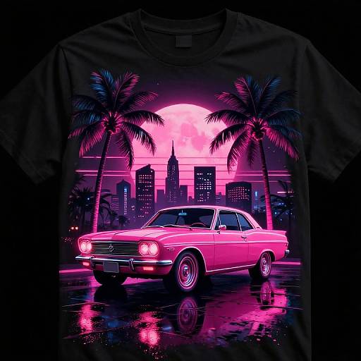 Neon Retro Car and Palm Skyline