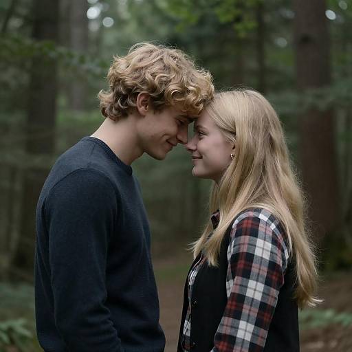 Romantic Couple Embrace in Forest