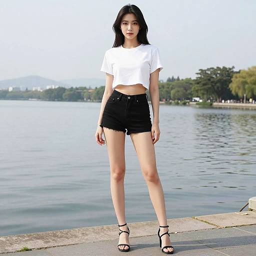 Sexy Woman on Lakeside Promenade