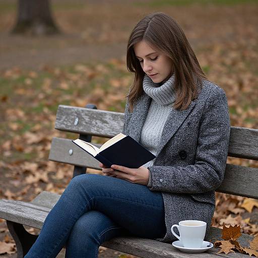 Woman Reading on Park Bench