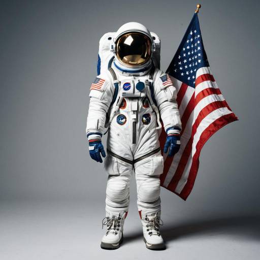 Astronaut in Spacesuit Holding American Flag