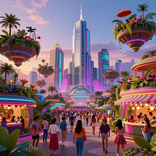 Vibrant Futuristic Cityscape at Dusk