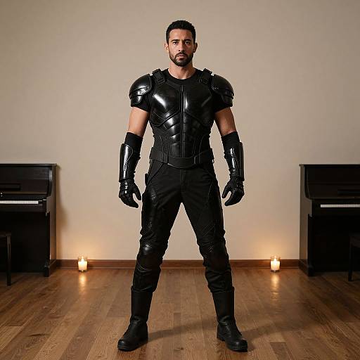 Confident Muscular Man in Armored Attire