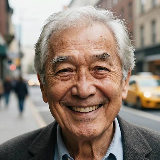 Joyful Elderly Asian Man Smiling Outdoors