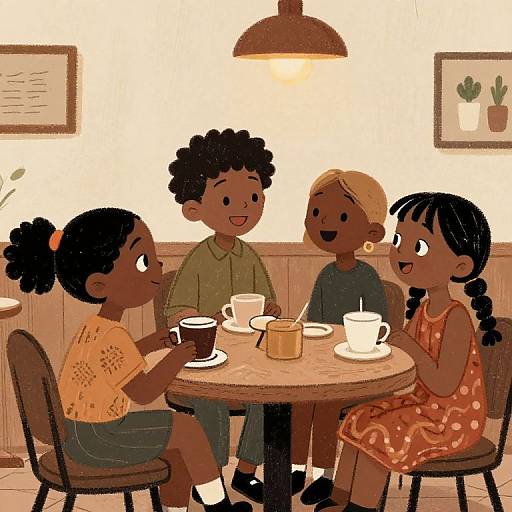 Cozy Café with Black Cartoon Characters