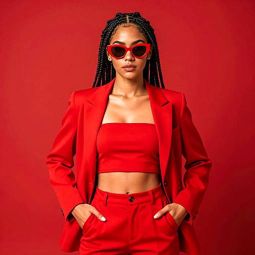 Woman in Red Fashion Outfit with Braided Hair