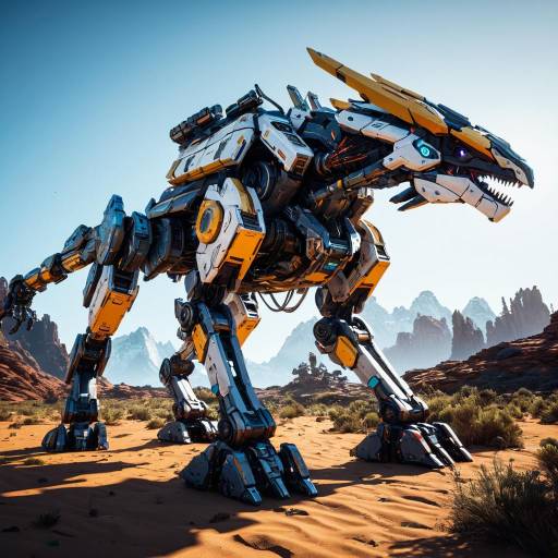 Futuristic Mecha Beast in Desert Landscape