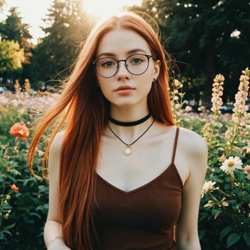 Redhead Woman in Garden with Glasses