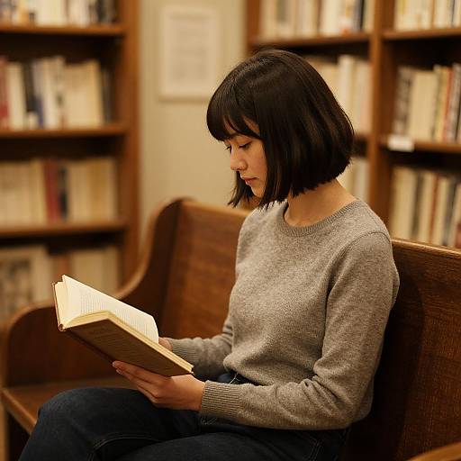 Woman Reading in Vintage Bookstore