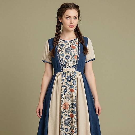 Woman in Braided Hair and Floral Dress