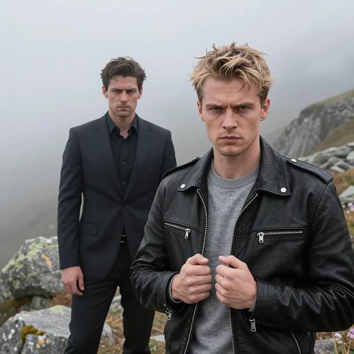 Intense Duo in Foggy Mountain Landscape