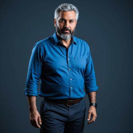 Middle-aged Man in Casual Blue Shirt