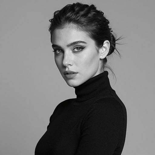 Black and White Portrait of Woman in Turtleneck