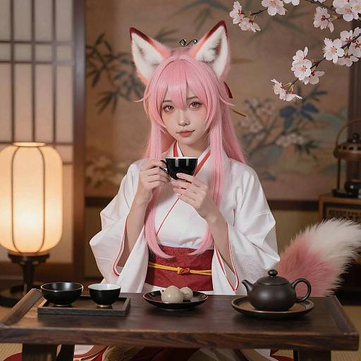 Pink-Haired Anime Girl in Kimono