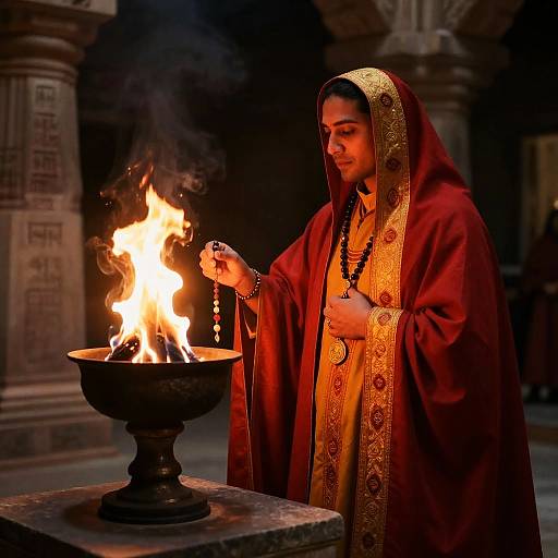 Zoroastrian Priest Tending Eternal Flame