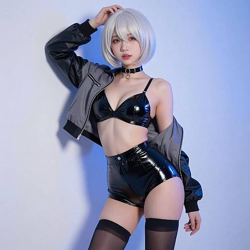 Seductive Blonde in Vinyl Outfit