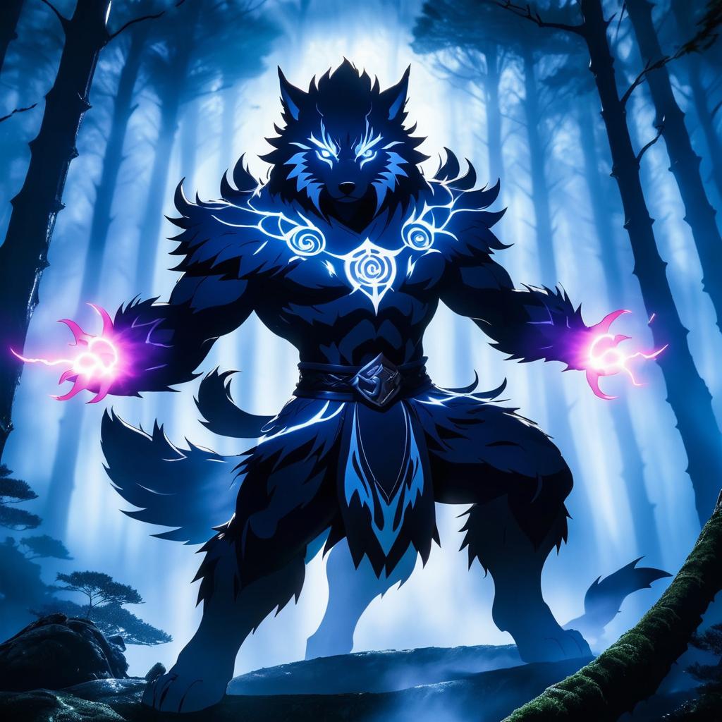 Fierce Wolf Spirit in Ancient Forest