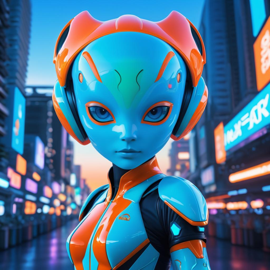 Kawaii Alien Poster in Neon Urban Style