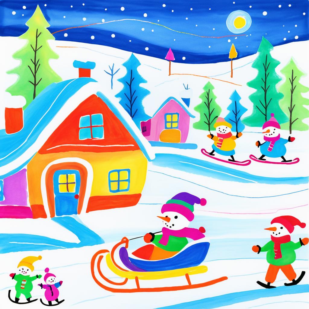 Charming Kids' Winter Scene Artwork