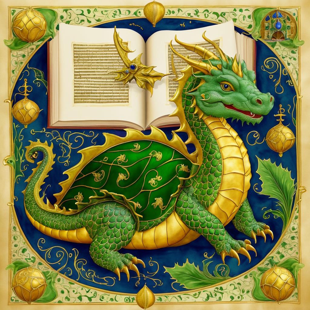 Surreal Dragon-Turtle Hybrid in Manuscript Style