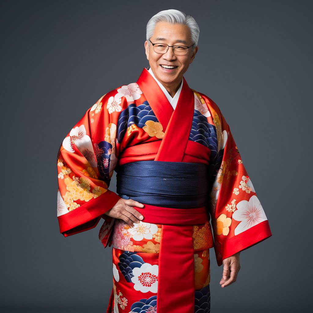 Vibrant Elderly Man in Kimono