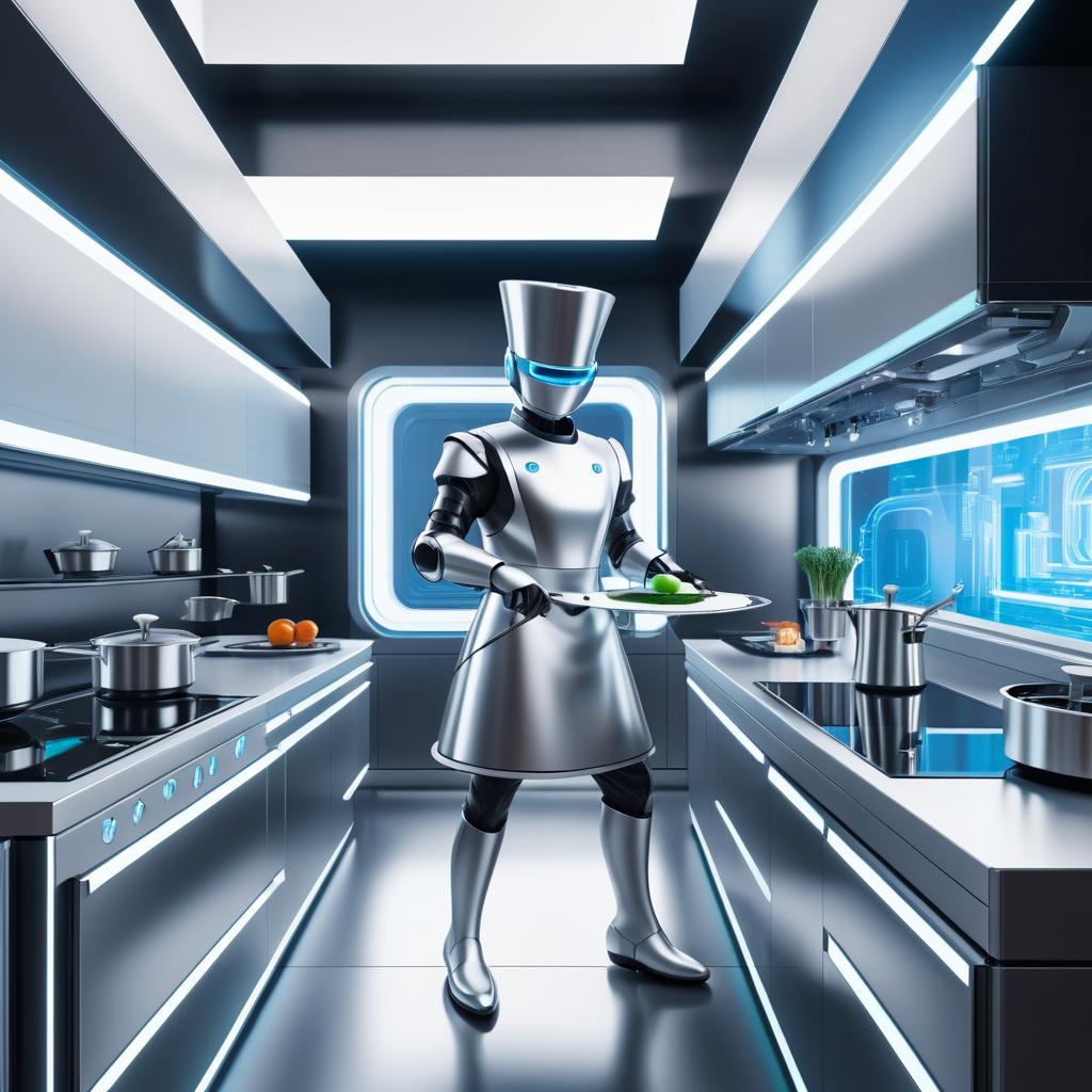 Futuristic Robotic Chef in Sleek Kitchen