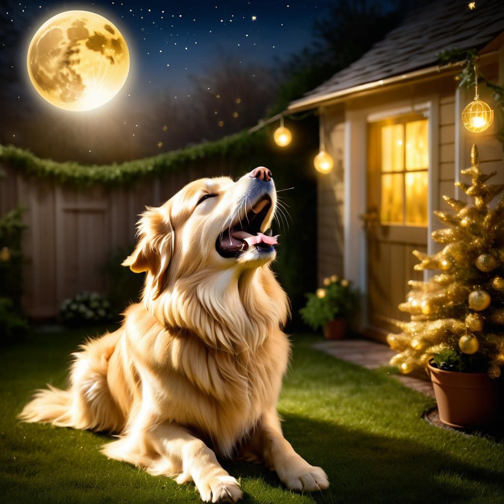 Golden Retriever Howling Under Moonlight