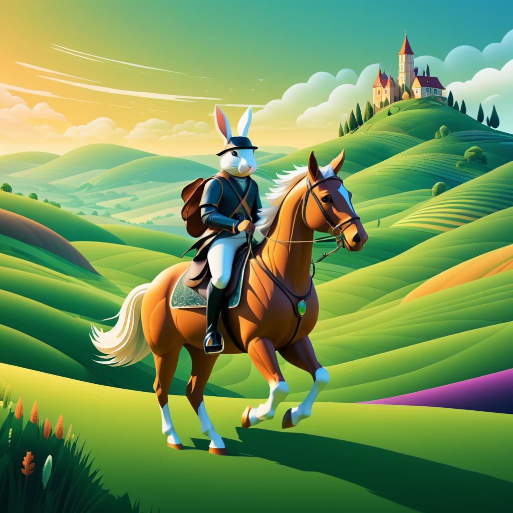 Adventurous Rabbit on a Horse Journey