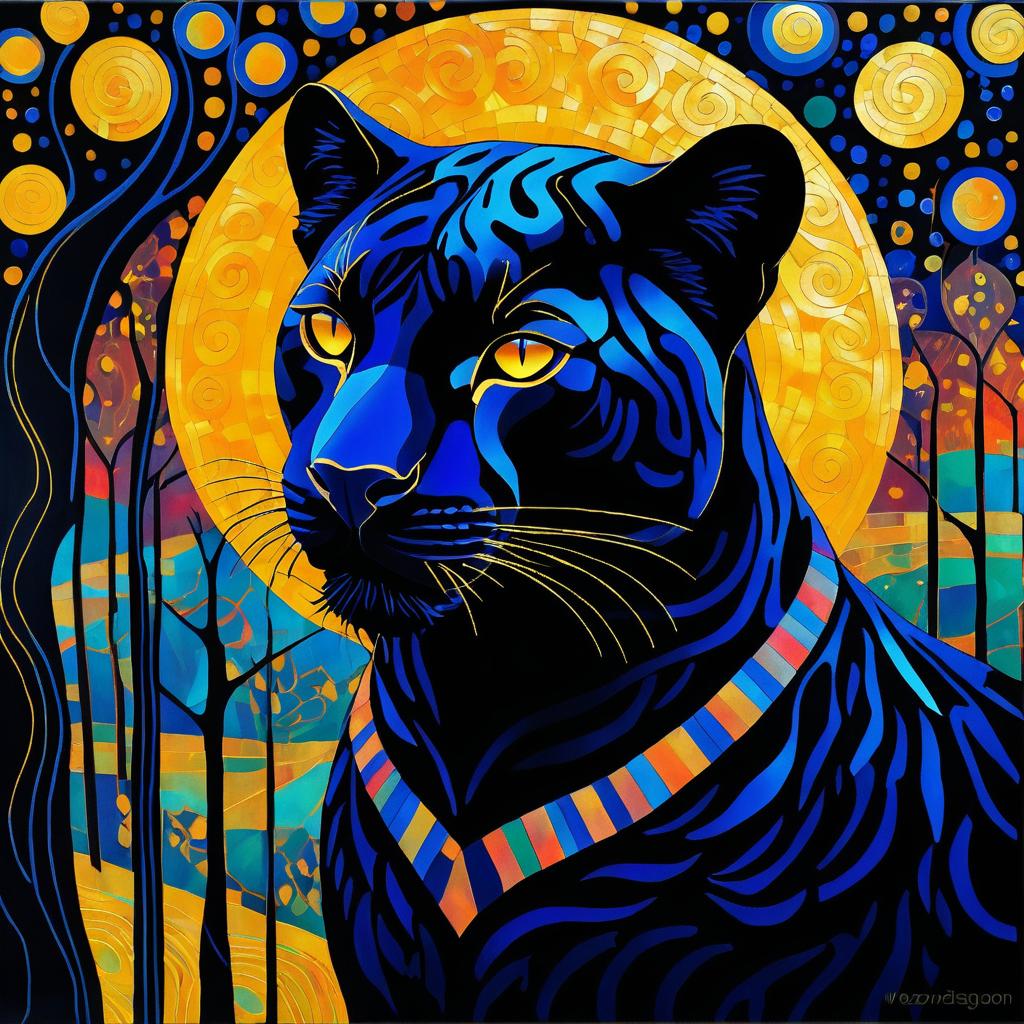 Surrealist Black Panther in Klimt Style